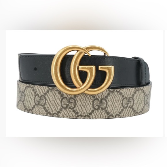 Gucci Accessories - Gucci Black and Cream Belt with Gold GG Buckle